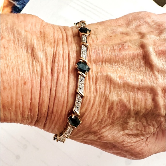 A Simulated Emerald, pave CZ gold plated 925 sterling silver bracelet - Picture 1 of 9